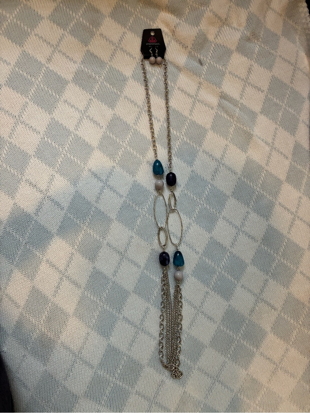 paparazzi Silver Multi-Strand Necklace with Teal, Navy, and Cream Beads